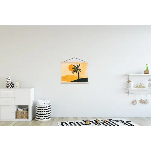 Illustratie - Palmboom - Zon - Heuvels textielposter latten blank klein -kinderkamer
