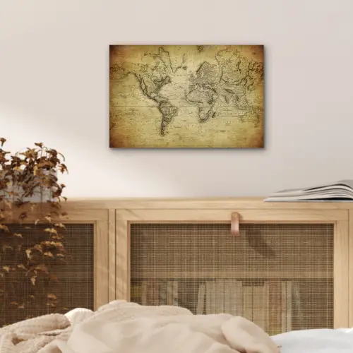 Wereldkaart - Vintage - Antiek - Bruin - Papier aluminium wit klein -sfeer3
