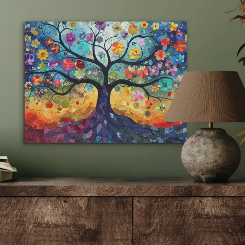 Kunst - Levensboom - Bloemen - Hippie PET vilt klein -sfeer2