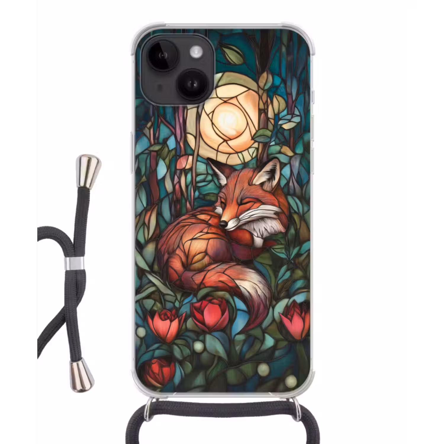 Telefoonhoesje crossbody - Vos - Mozaïek - Bos - Maan