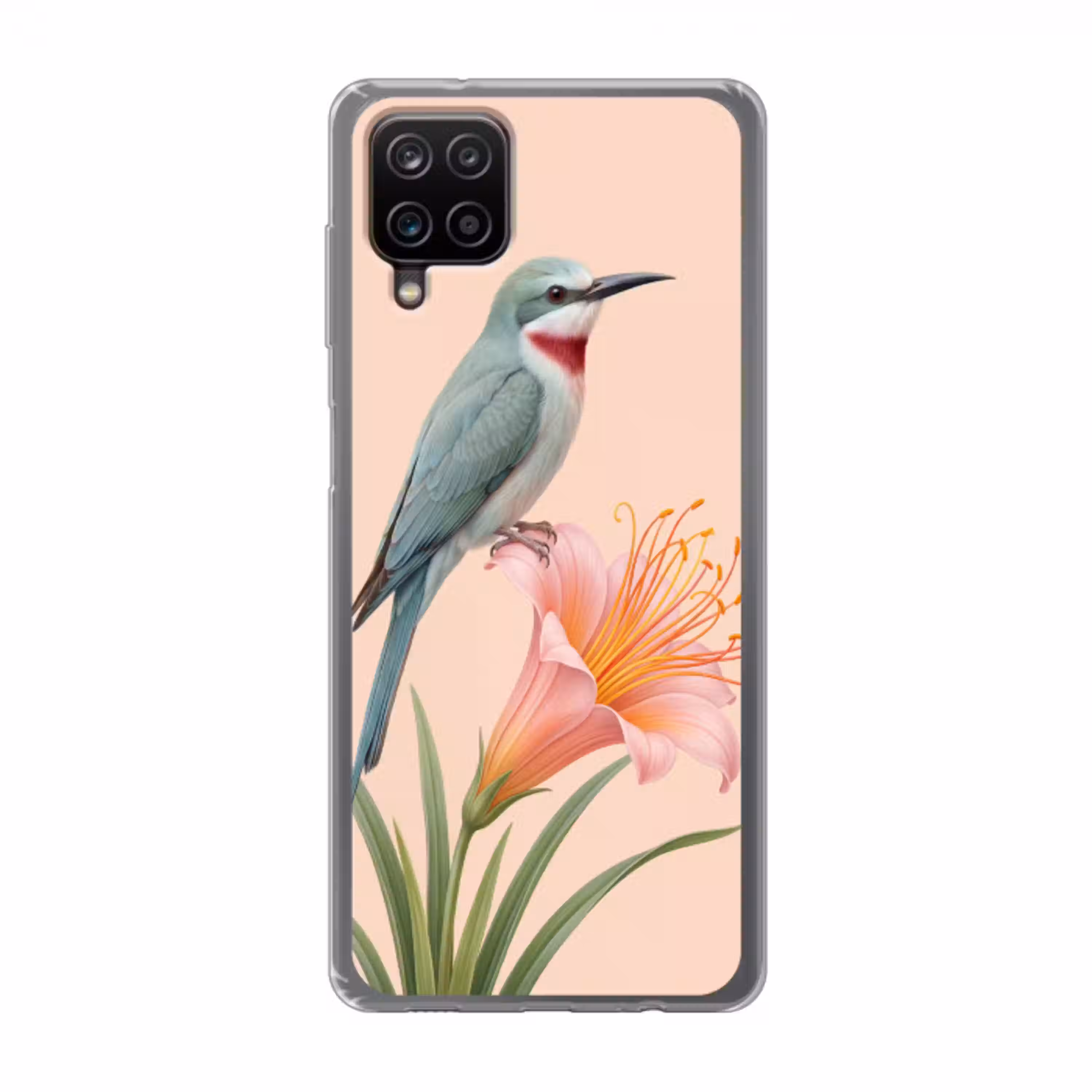 Vogel - Bloem - Natuur - Roze Telefoonhoesje Samsung Galaxy A12 klein -3d
