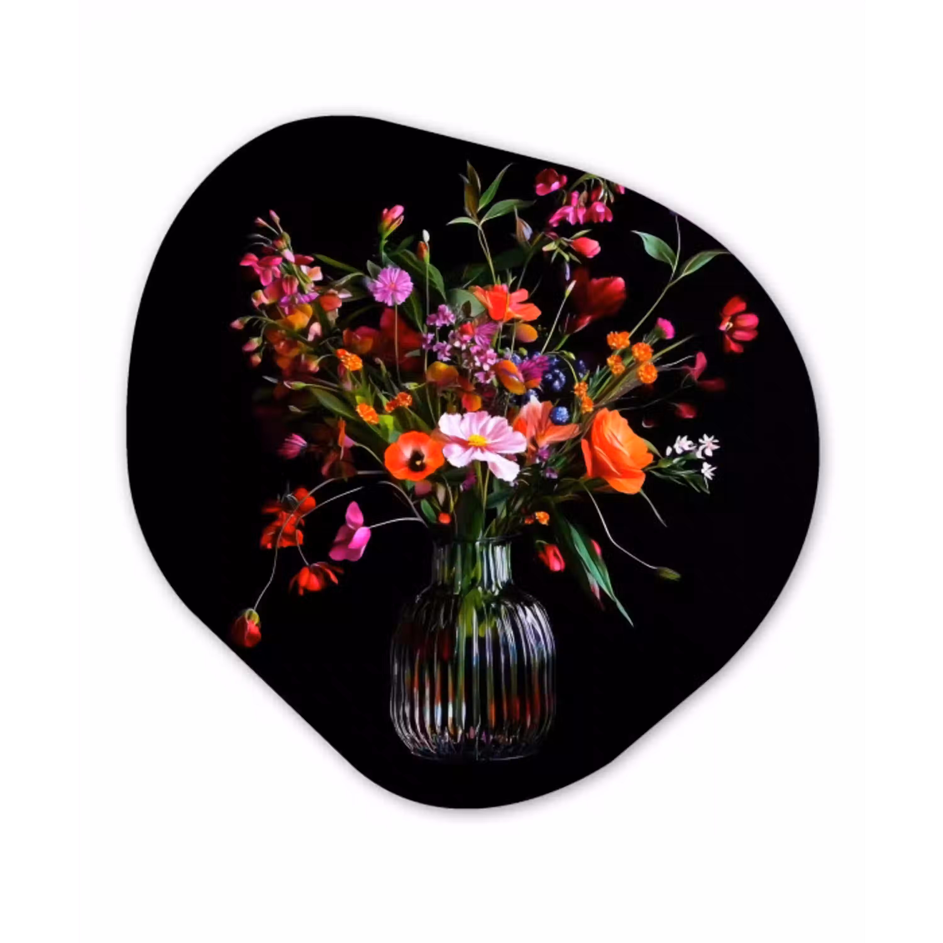 Boeket - Veldbloemen - Vaas Wandcirkel Organisch Forex 3mm klein -3d