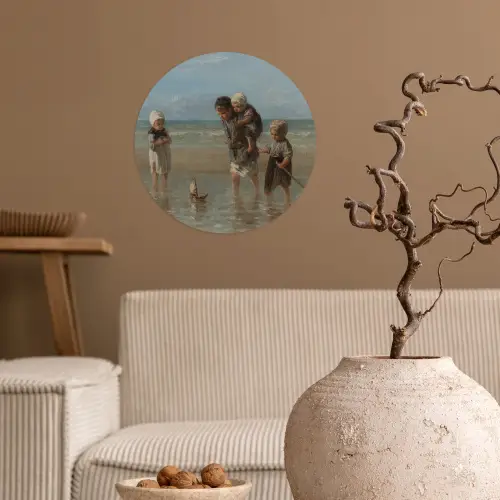 Kinderen der zee - Schilderij van Jozef Israëls Wandcirkel behangsticker klein -sfeer1