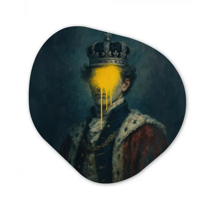 Koning - Portret - Druipende gele verf Wandcirkel Organisch Forex 3mm klein -3d