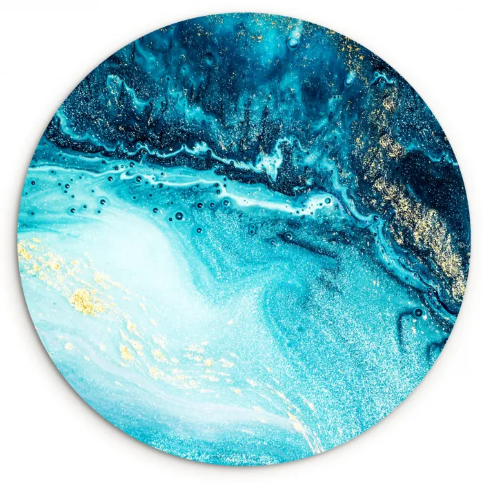 Marmerlook - Blauw - Goud - Luxe - Glitter - Marmer Wandcirkel kunststof plaat 5mm dik klein -3d