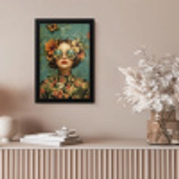 Vrouw - Bloemen - Vlinders - Natuur - Vintage fotolijst zwart zonder passe partout klein -sfeer5