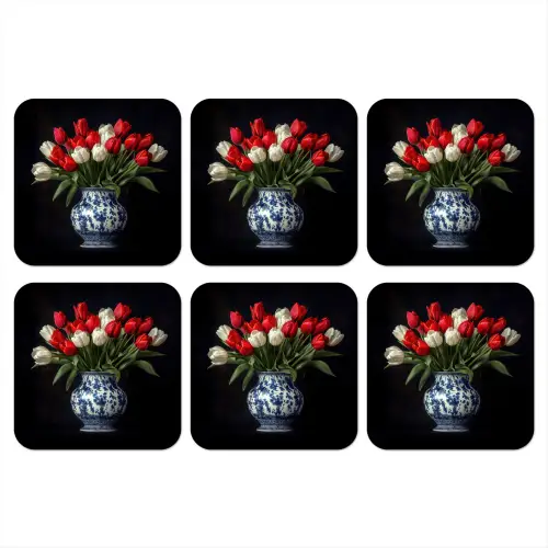 Rode - Bloemen - Tulpen - Vaas onderzetter kurk middel -3d