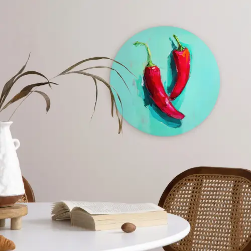Chilipepers - Geverfd - Rood Wandcirkel kunststof plaat 5mm dik klein -sfeer4