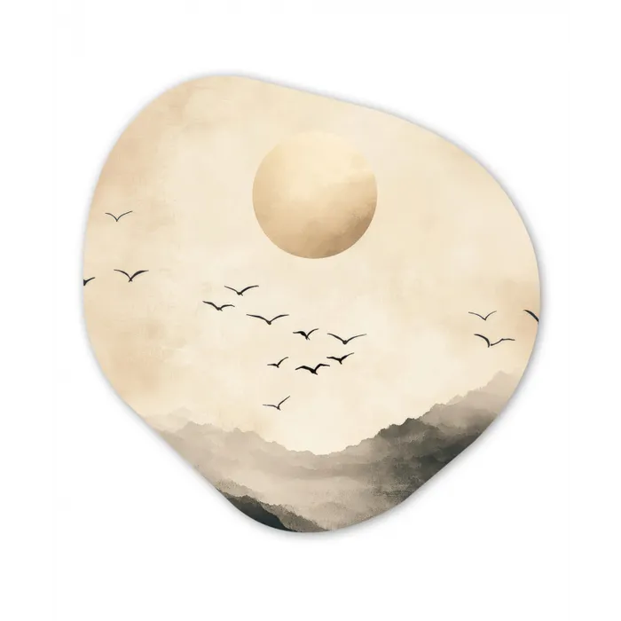 Landschap - Japandi - vogel Wandcirkel Organisch Forex 3mm klein -3d