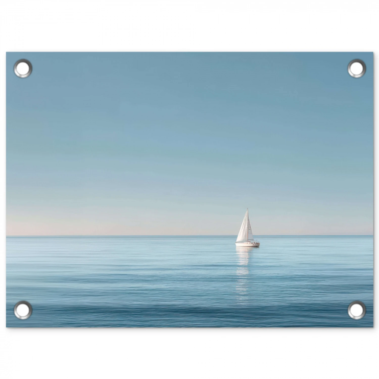Zeilbootje - Kalme zee - Helderblauwe hemel tuinposter los doek klein -3d