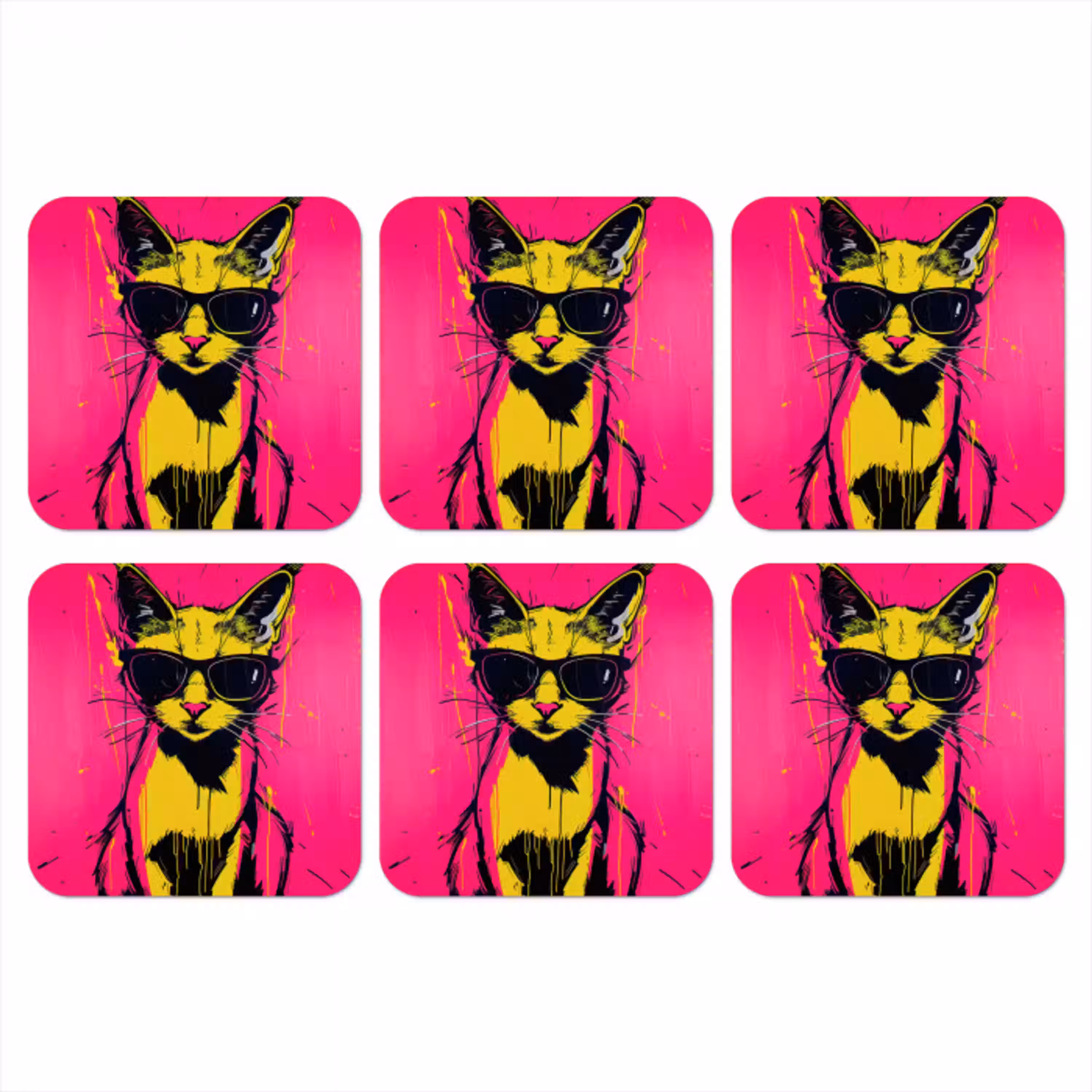 Kat - Art - Zonnebril - Roze onderzetter kurk middel -3d