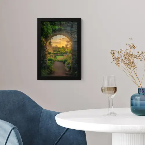Poort - Planten - Zonsondergang fotolijst zwart zonder passe partout klein -sfeer4