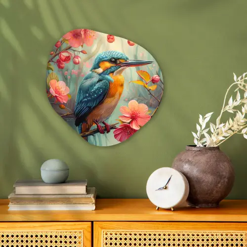 IJsvogel - Bloesem - Natuur - Vogels - Bloemen Wandcirkel Organisch Forex 3mm klein -sfeer2