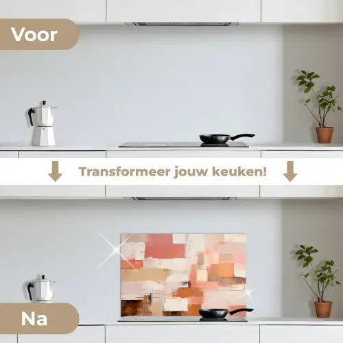 Kunst - Roze - Abstract keuken achterwand spatscherm klein -voor_na_NL