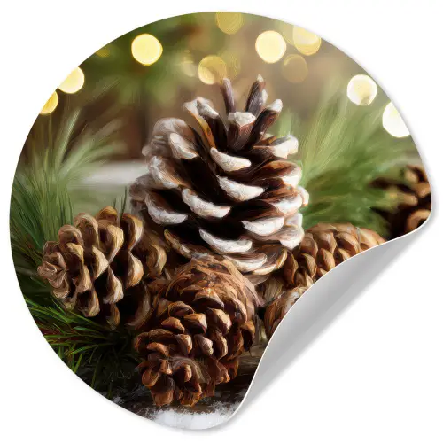 Dennenappels - Kerstsfeer - Bruin - Groen Wandcirkel behangsticker klein -3d