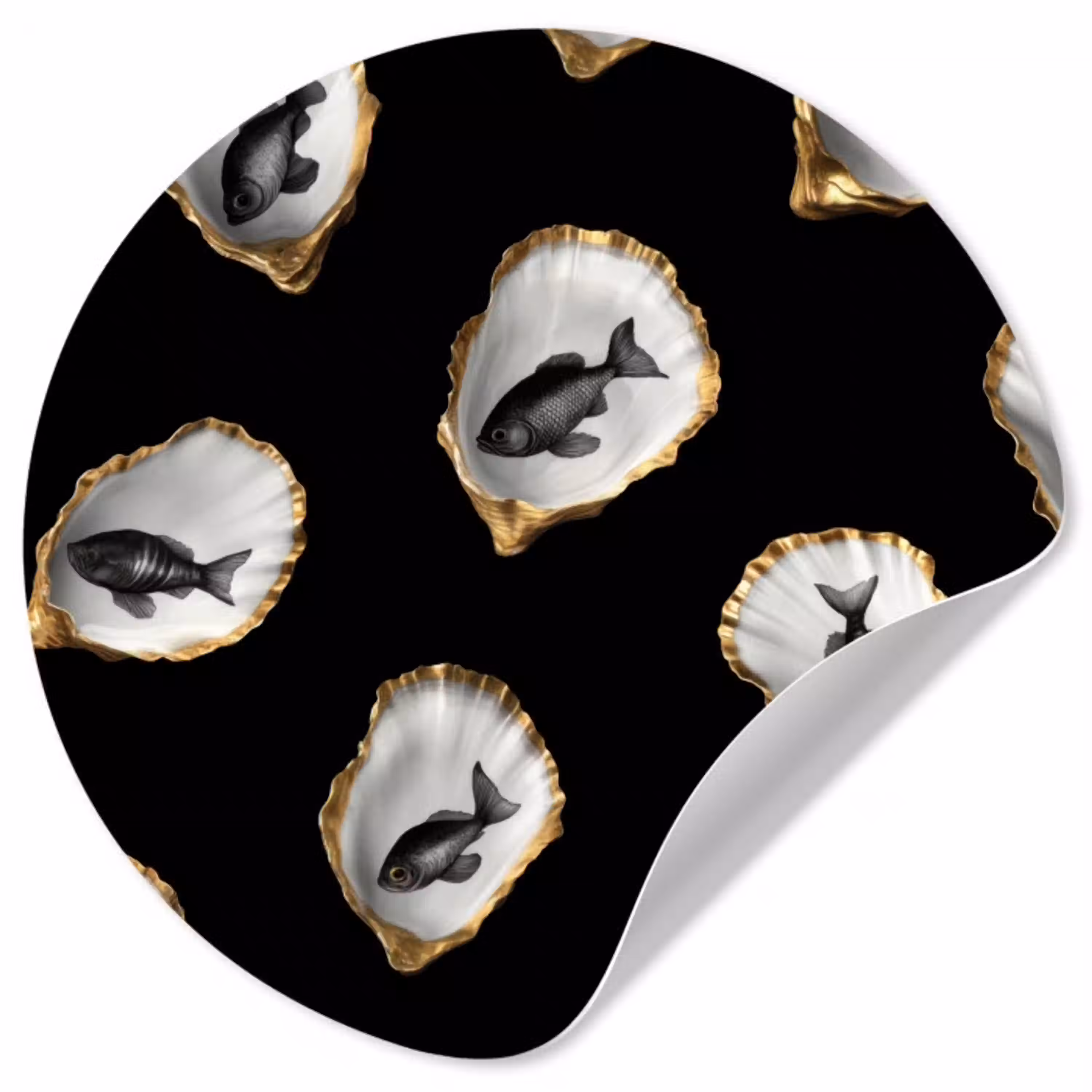 Oesters - Zwart - Vissen - Goud Wandcirkel behangsticker klein -3d