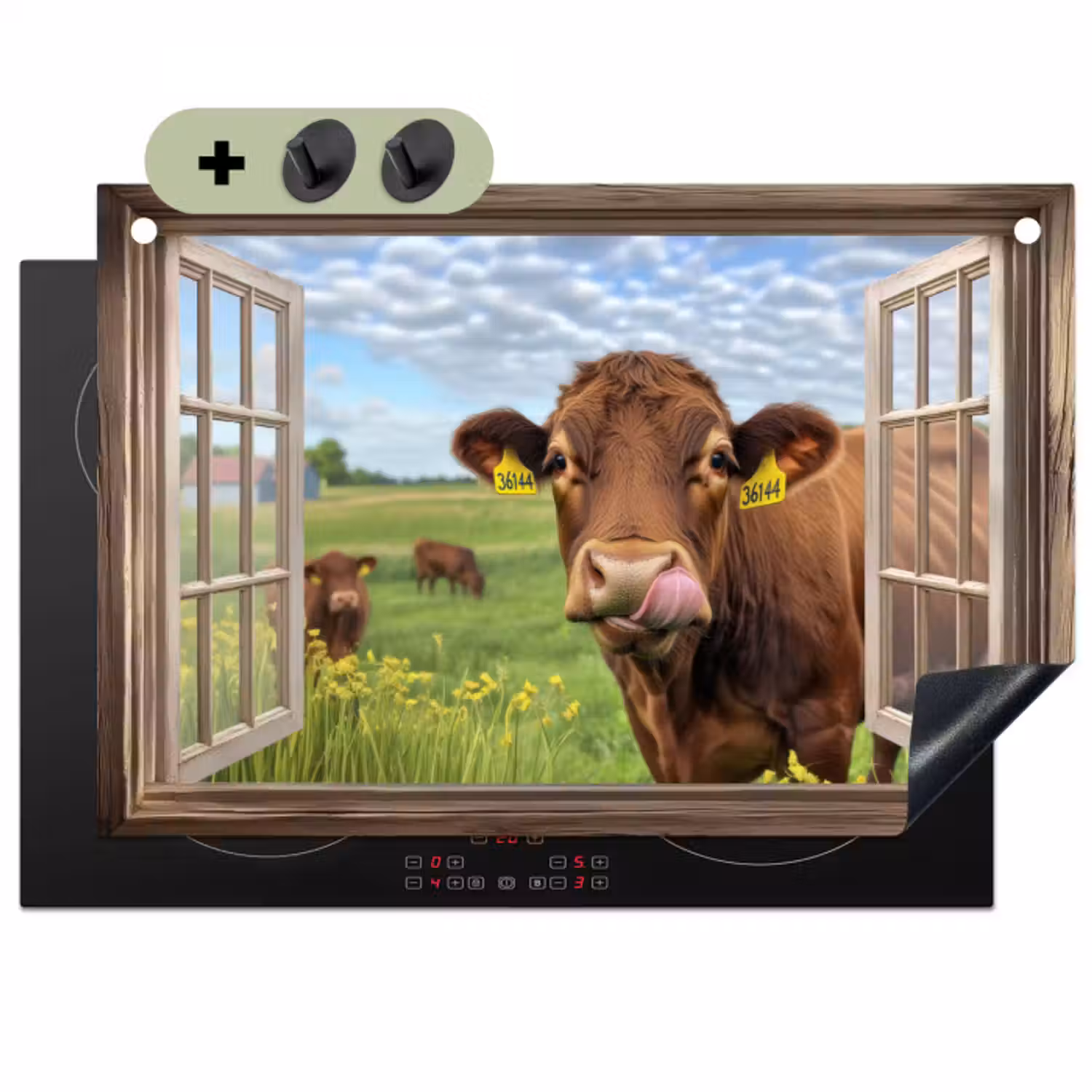 Inductie beschermer en spatscherm (2in1) - Doorkijk - Koe - Weiland - Landschap - Dieren