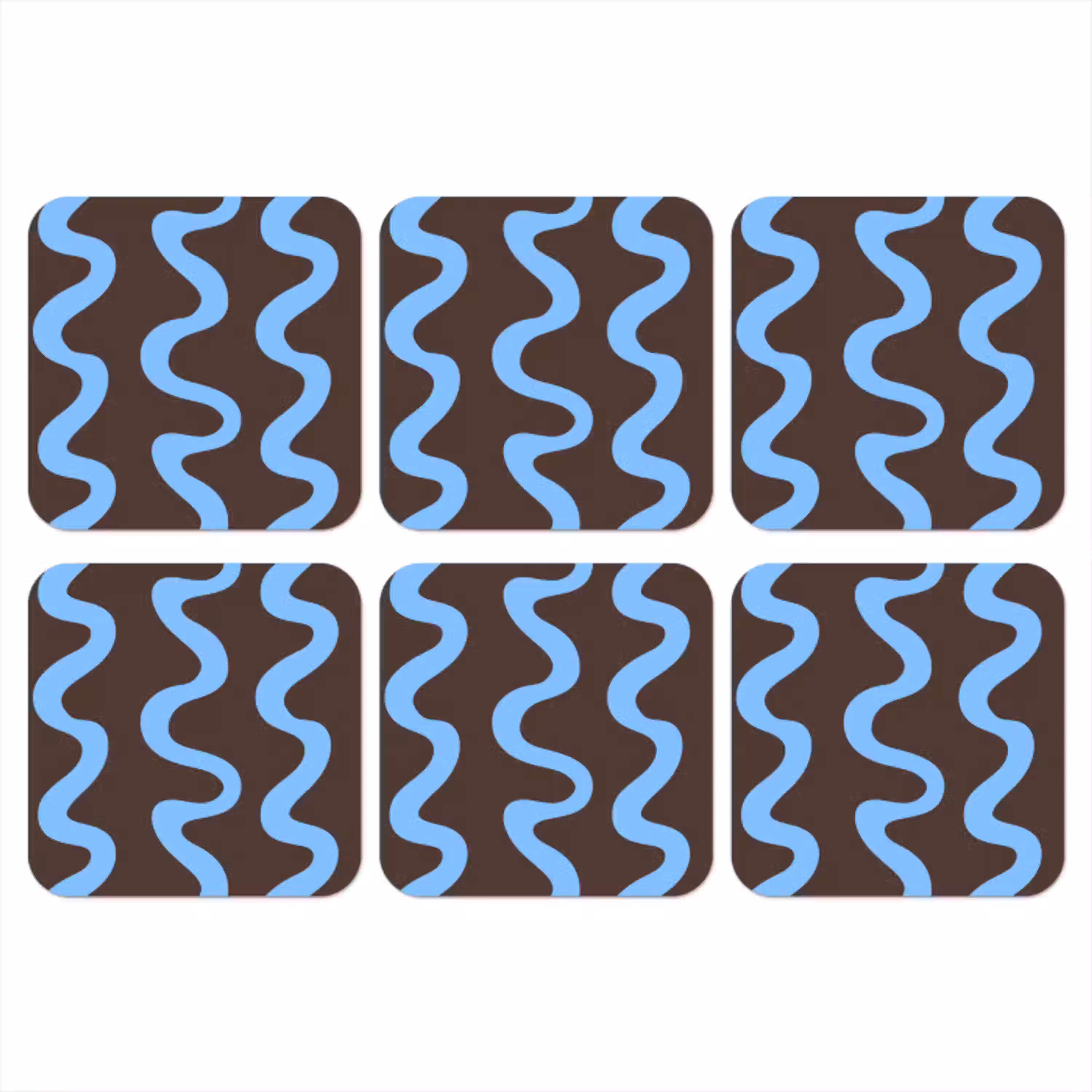 Kronkelende lijnen - Blauw - Bruin - Minimalistisch onderzetter kurk middel 366 -3d