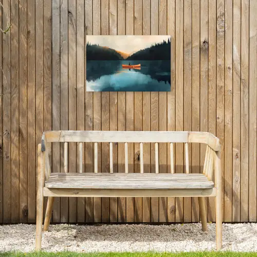 Bossen - Meer - Kano - Oranje Tuinposter op houten frame 2 cm dik klein -sfeer4