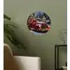 Kersttruck - Sneeuwbos - Rood Wandcirkel behangsticker klein -sfeer2