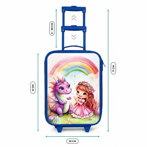 Meisje met paarse draak onder regenboog Kinderkoffer - Blauw klein -productfoto_formaten