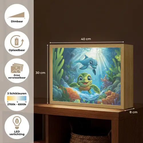 Schildpad - Dolfijn - Oceaan Light Box met batterij (Wandlamp kind) middel -USP_websiteoverzichtNL
