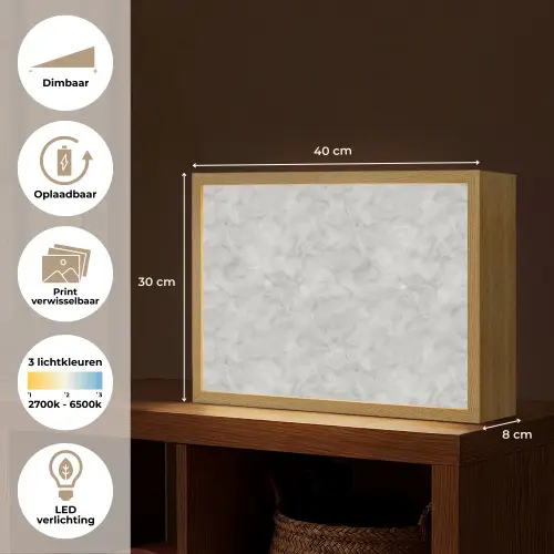Grijs - Marmer - Mat Light Box met batterij (Wandlamp) middel 907 -USP_websiteoverzichtNL