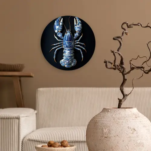 Kreeft - Delftsblauw - Schild - Stoer Wandcirkel kunststof plaat 5mm dik klein -sfeer1