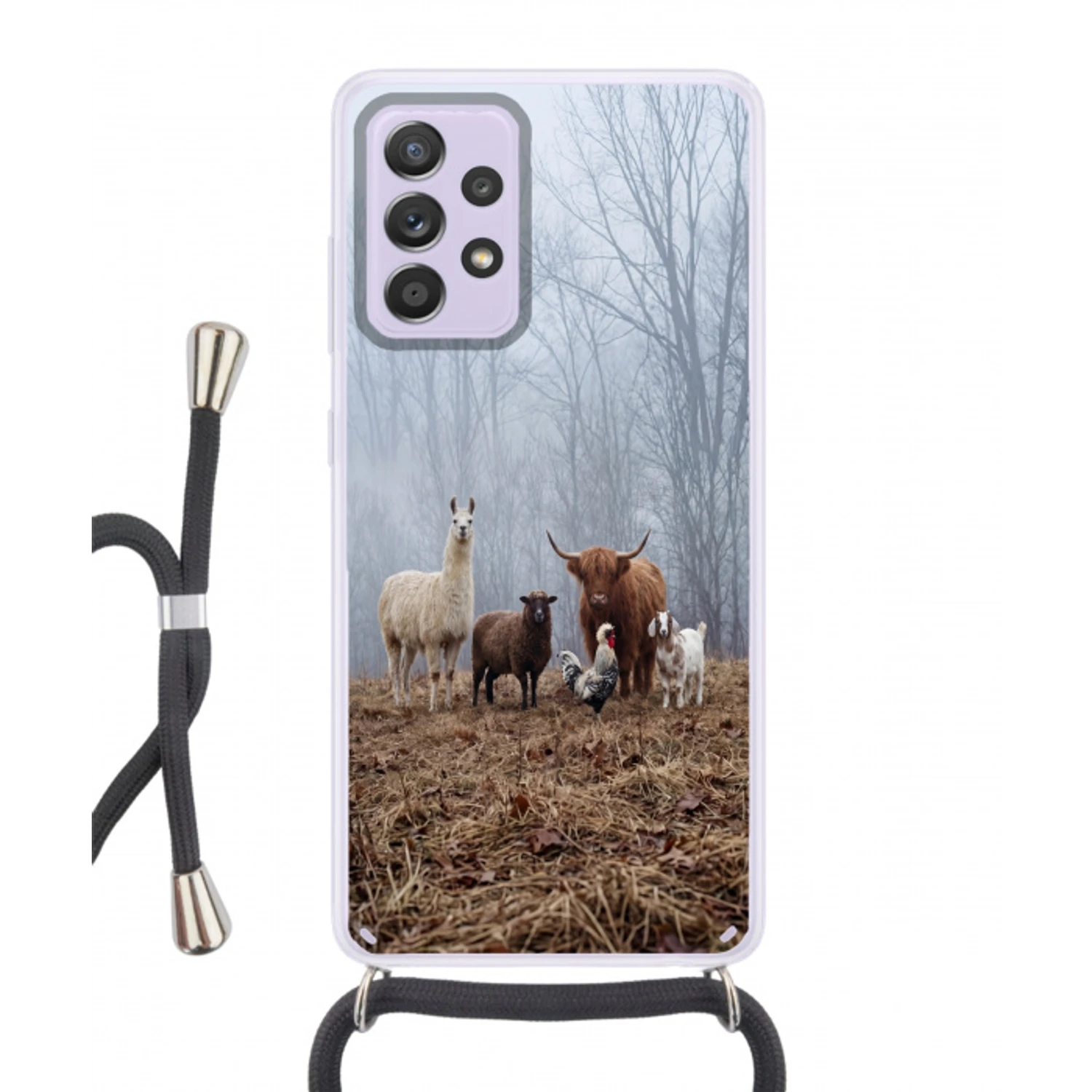 Boerderijdieren - Groep - Mist - Natuur - Rustiek Hoesje Samsung Galaxy A52 5G met koord klein -3d
