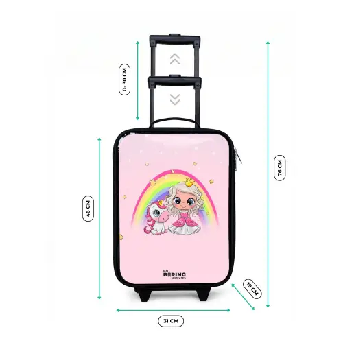 Prinses en een eenhoorn bij een regenboog roze Kinderkoffer - Zwart klein -productfoto_formaten