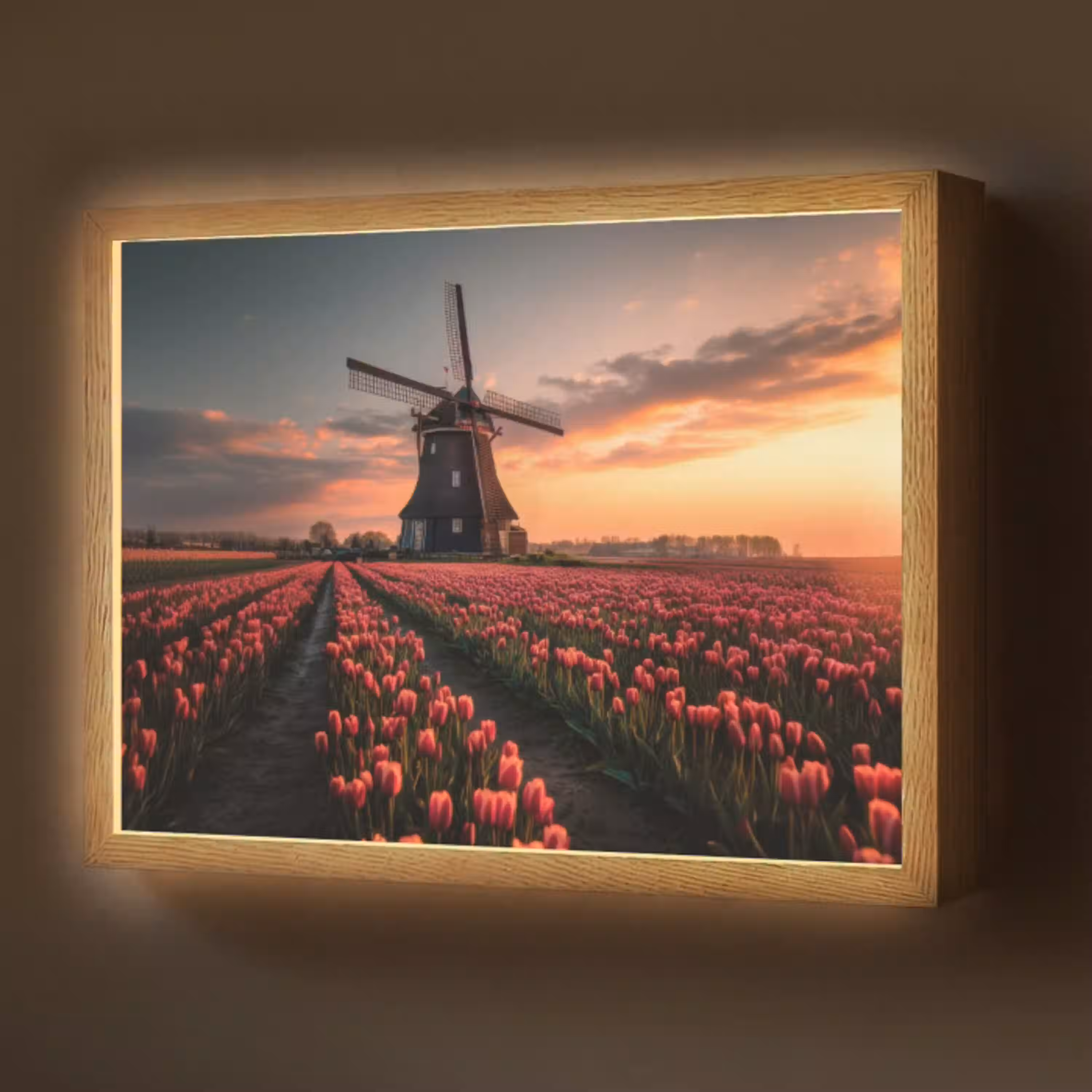 Molen - Zonsondergang - Tulpen - Rood Light Box met batterij (Wandlamp) middel -z3d_website