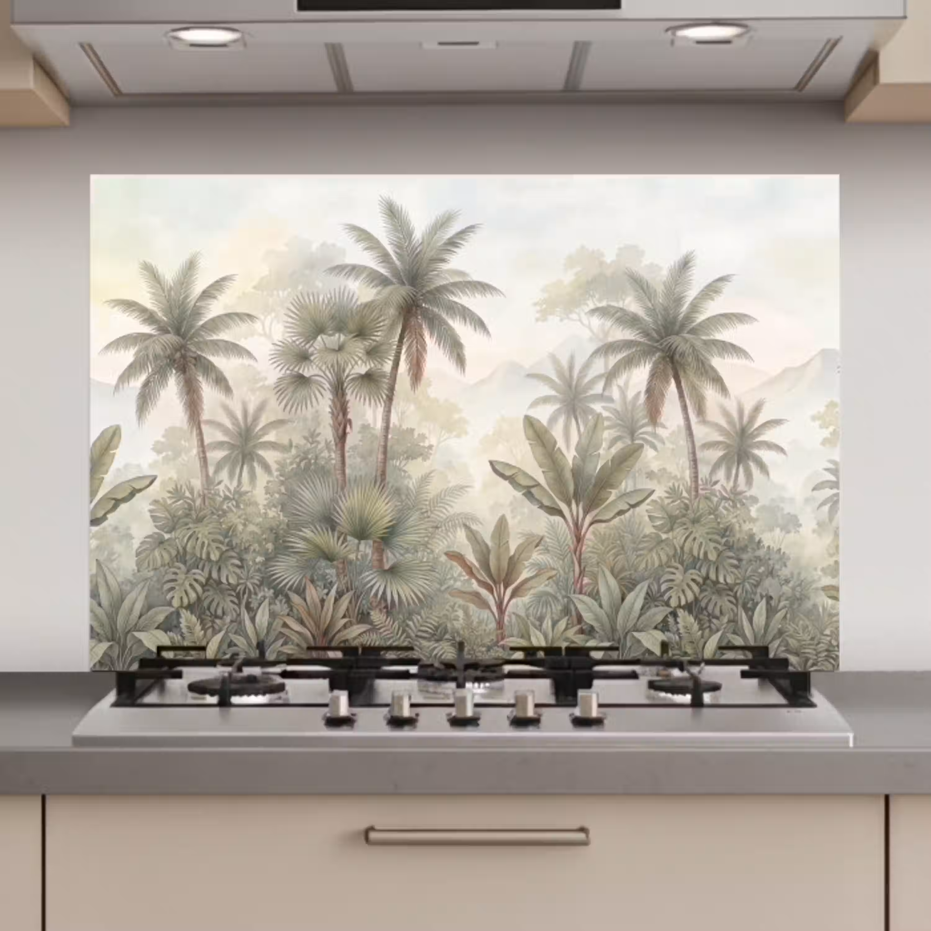 Natuur - Tropisch bos - Landschap - Aquarel - Groen keuken achterwand spatscherm klein -3d_website