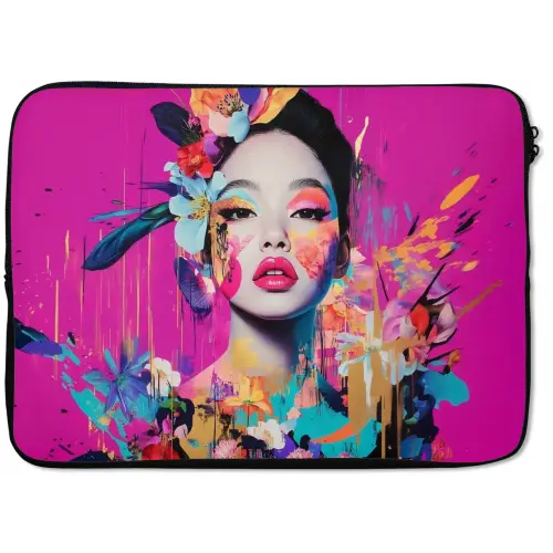 Vrouw - Portret - Abstract - Paars laptophoes neopreen klein -zkaufland3dotto