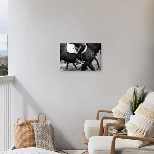 Paard - Sport - Zwart - Wit Tuinposter op houten frame 2 cm dik klein -sfeer1
