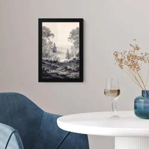 Mistig - Berglandschap - Illustratie fotolijst zwart zonder passe partout klein -sfeer4