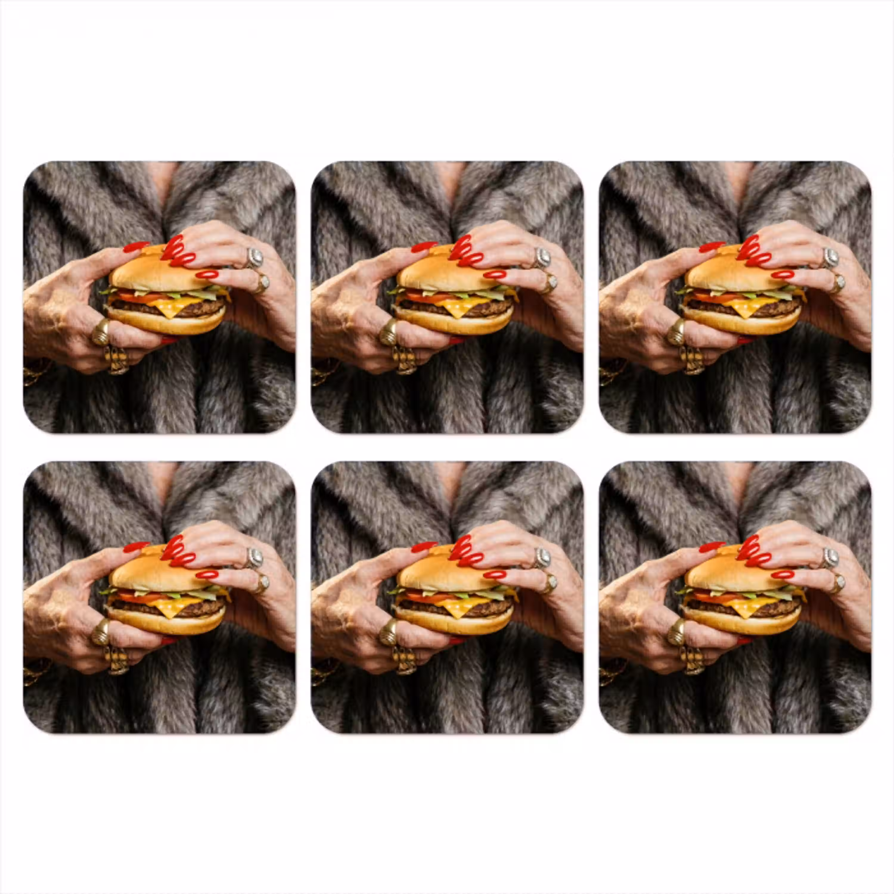 Vrouw - Hamburger - Bontjas onderzetter kurk middel -3d