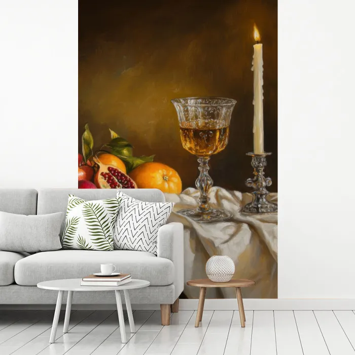 Fruit -  Stilleven - Wijn - Kaars fotobehang vinyl groot -woonkamer