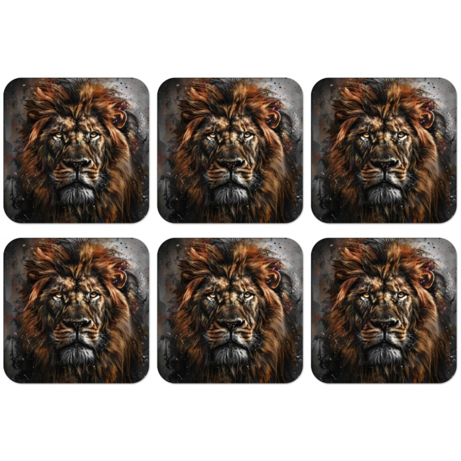 Leeuw - Dieren - Portret - Zwart - Luxe onderzetter kurk middel -zkaufland3dotto