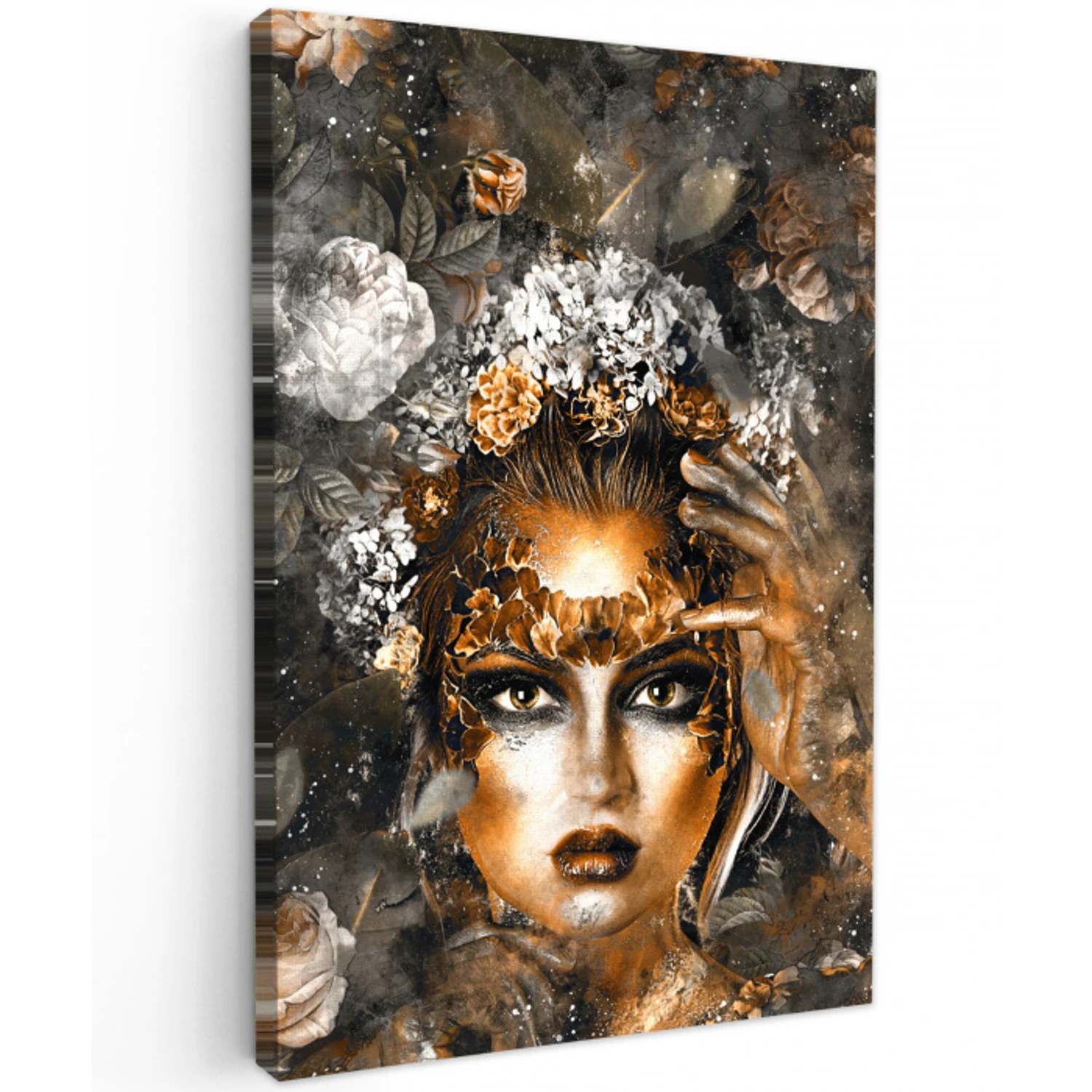 Vrouwen - Bloemen - Goud canvas 2cm klein -z3d