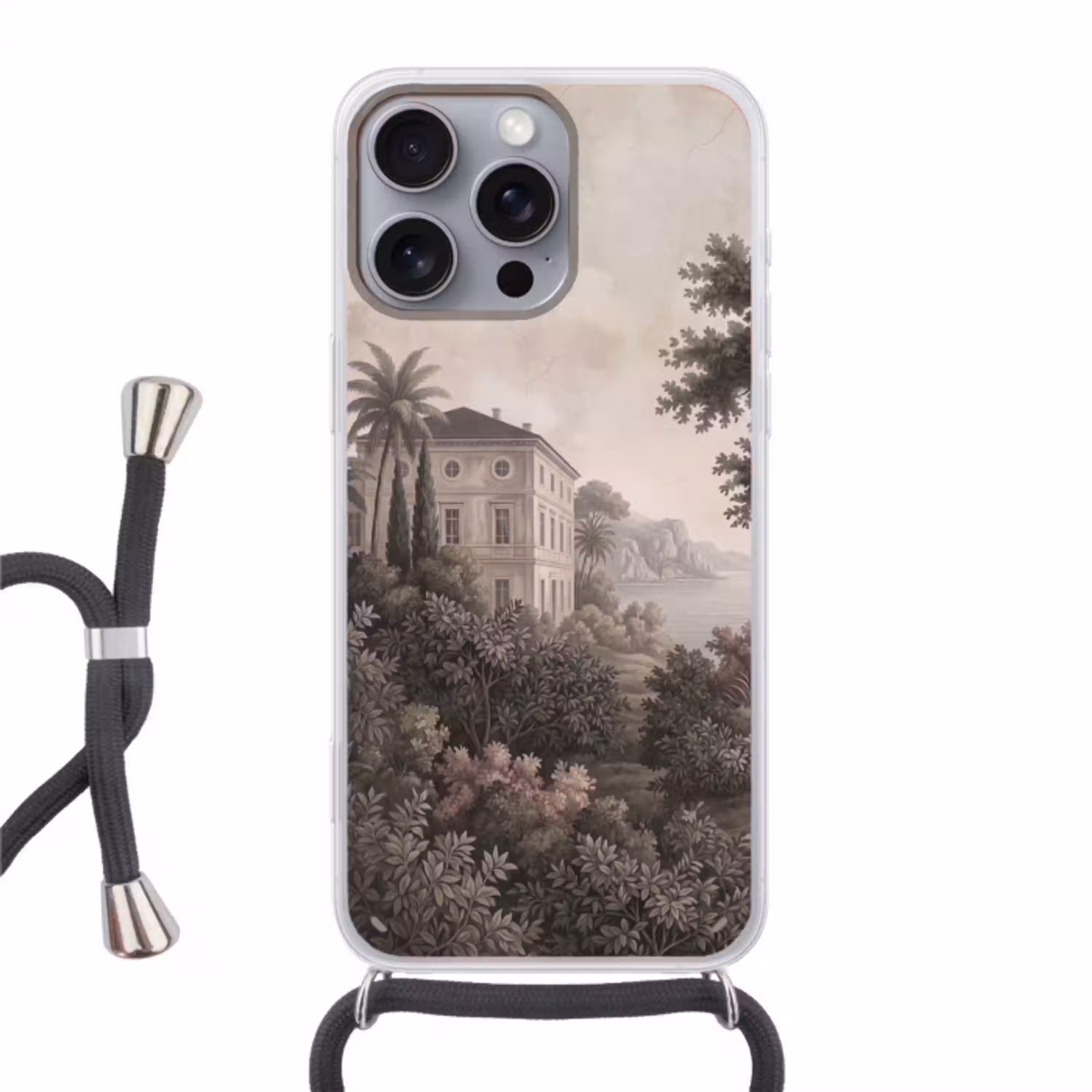 Zee - Villa - Beige Hoesje iPhone 16 Pro Max met koord klein -3d