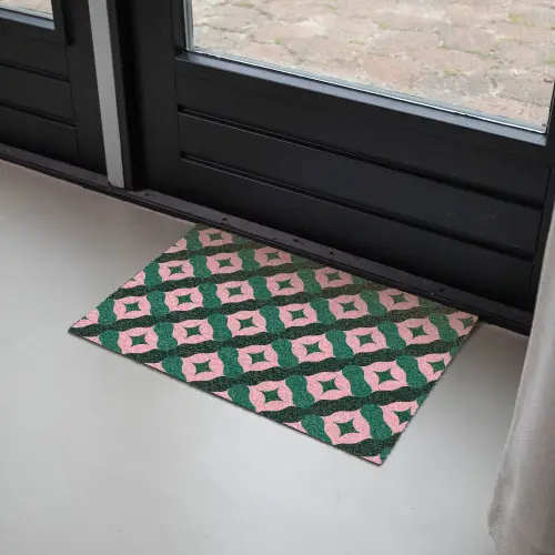 Groen - Roze - Retro - Sterren Deurmat klein 898 -sfeer2