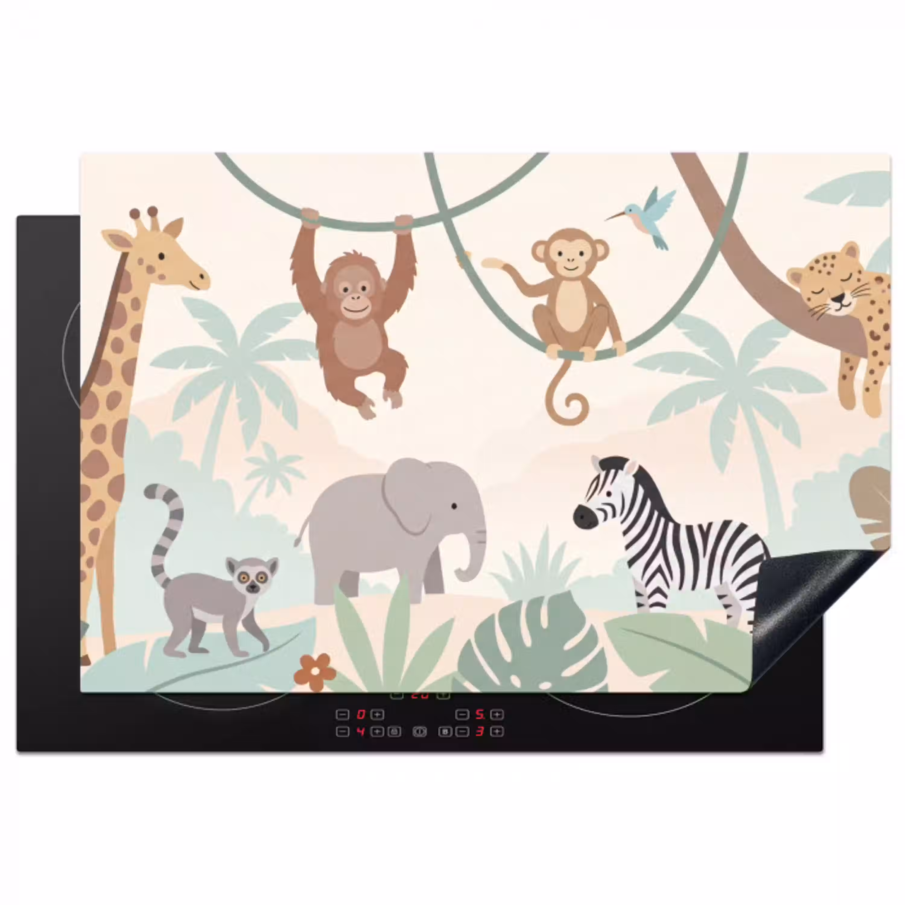 Jungle - Dieren - Groen Inductie beschermer vinyl 3mm klein -3d