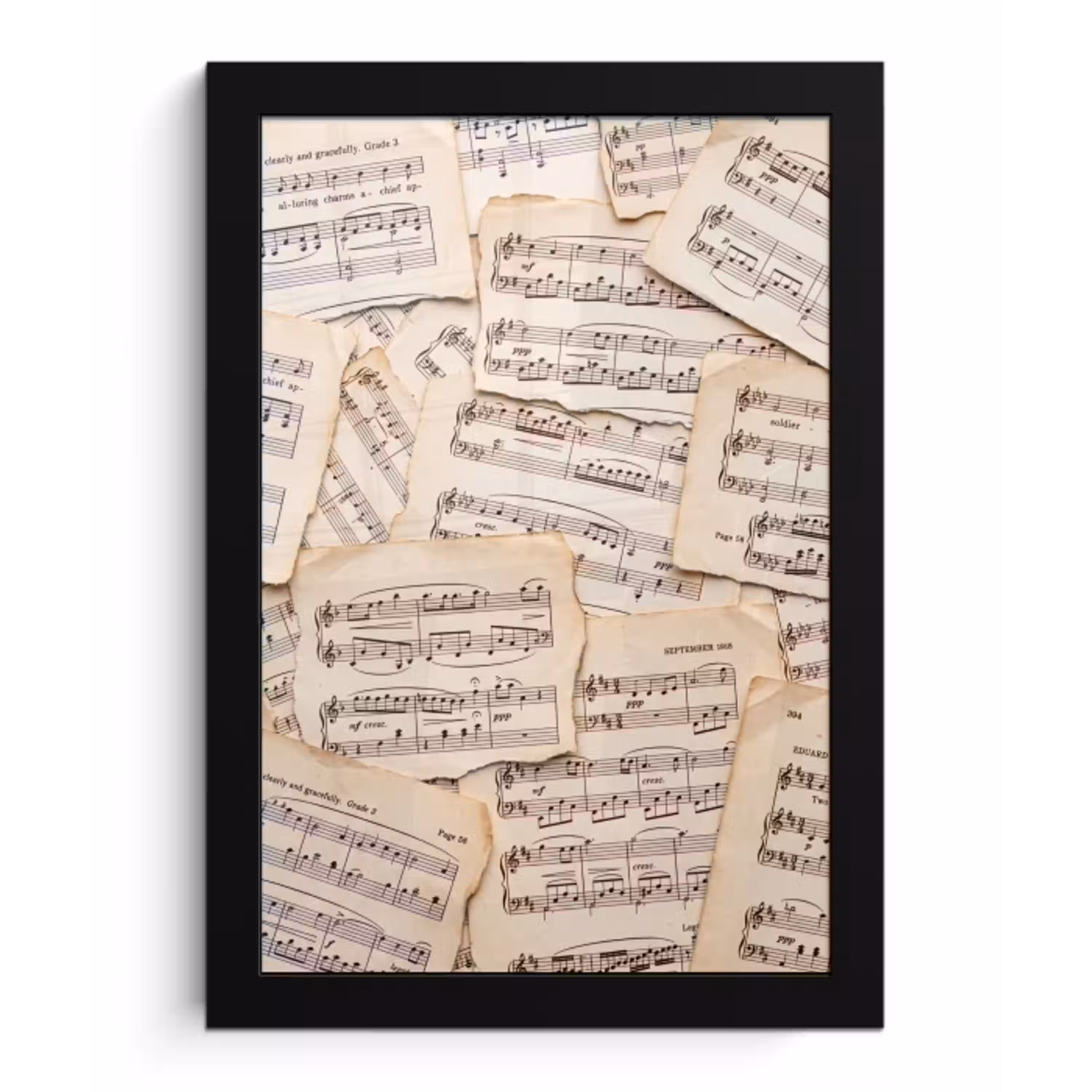 Bladmuziek - Oud - Noten - Vintage - Beige fotolijst zwart zonder passe partout klein -3d