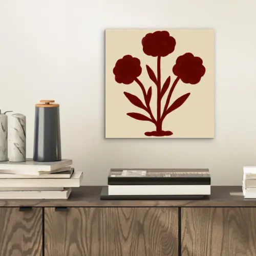 Bloemen - Bladeren - Rood - Minimalistisch aluminium wit klein -sfeer1
