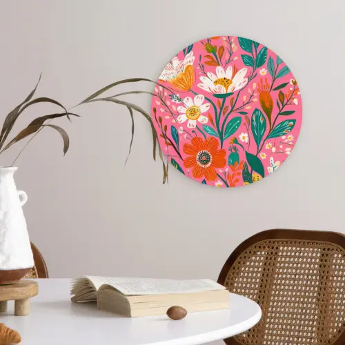 Roze - Bloemen - Wit - Oranje Wandcirkel kunststof plaat 5mm dik klein -sfeer4