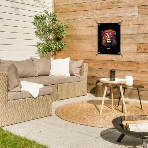 Kleurrijke leeuw in graffiti stijl tuinposter los doek klein -sfeer4