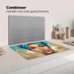 Portret - Vrouw - Schilderij - Blauw - Goud - Expressief Inductie beschermer vinyl 3mm klein -wsfeer7_website