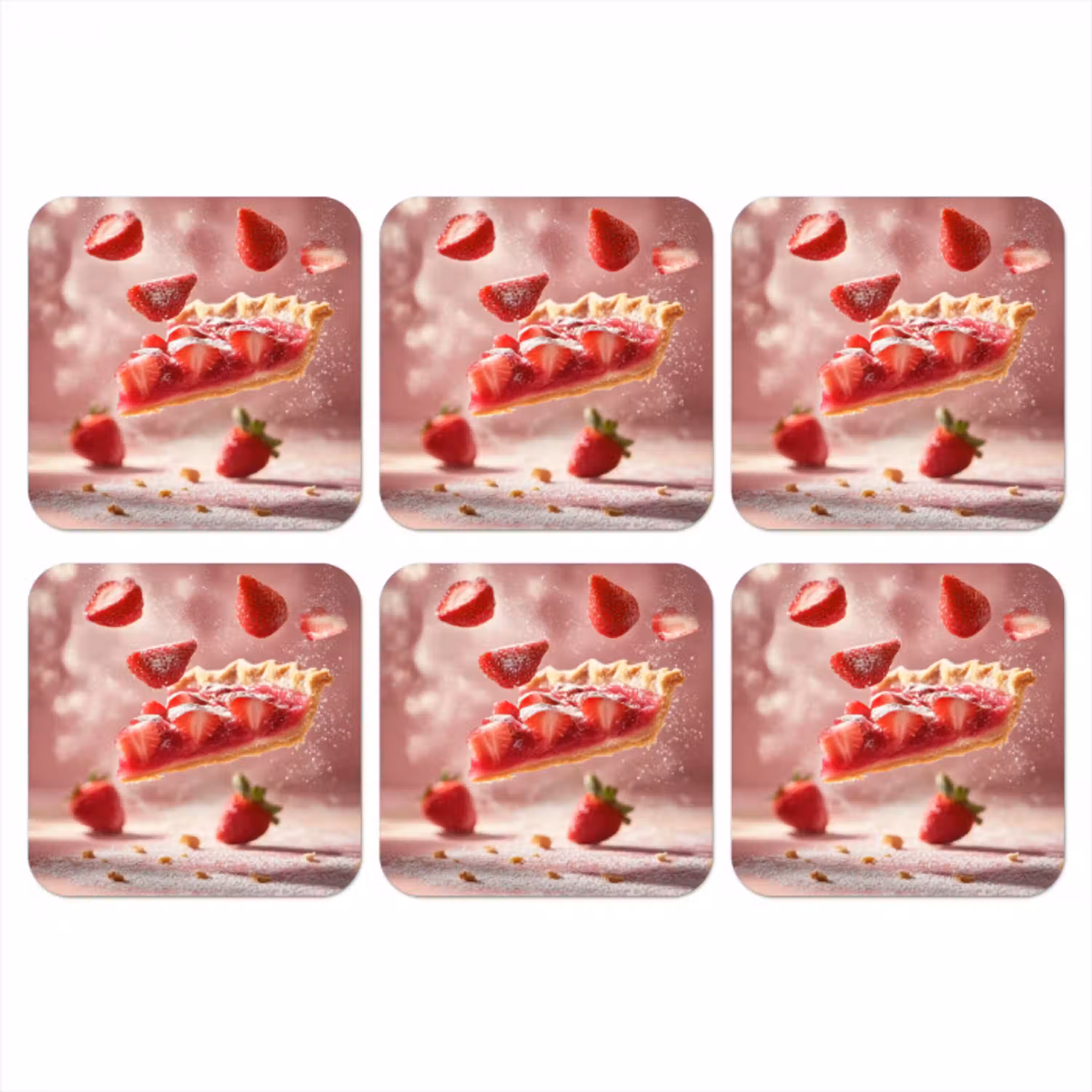 Aardbei - Taart- Eten - Roze onderzetter kurk middel -3d