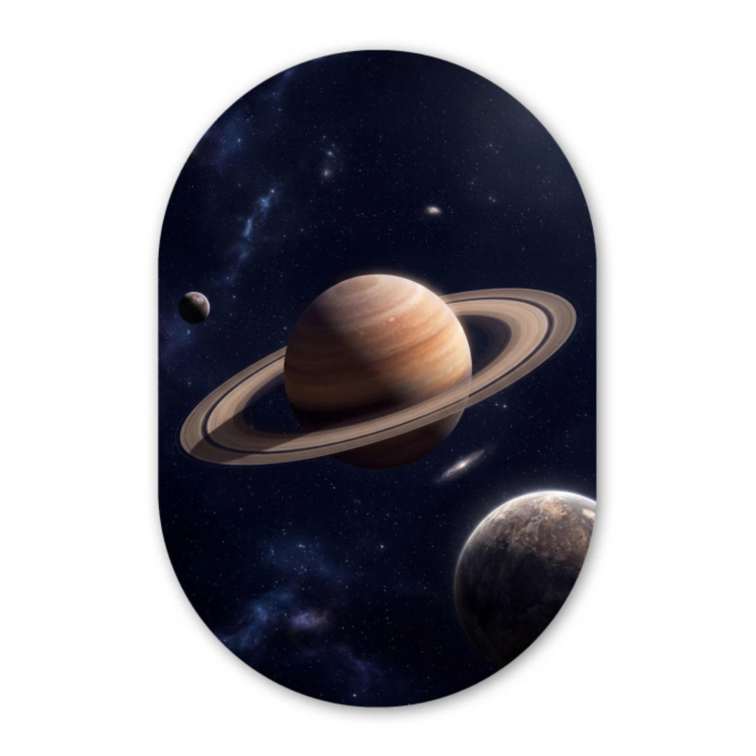 Planeten - Saturnus - Ruimte Wandcirkel Ovaal Aluminium middel -3d