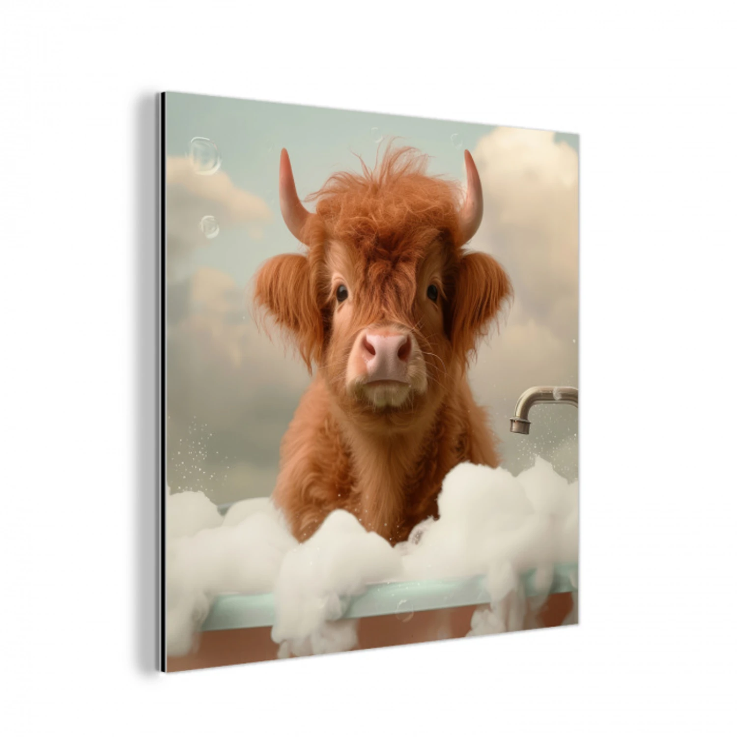 Schotse hooglander - Bad - Schuim - Koe aluminium wit klein -3d